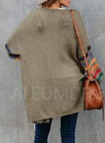 Aleumdr Plus Size Cardigan for Women Long Stripe Knit Open Front Sweaters Jacket 2XL - Image 9